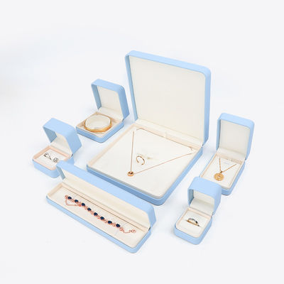 Boîte à bijoux en cuir bleu clair pour gros bijoux ensemble collier bracelet boucles d'oreilles bague emballage