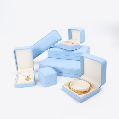 Boîte à bijoux en cuir bleu clair pour gros bijoux ensemble collier bracelet boucles d'oreilles bague emballage
