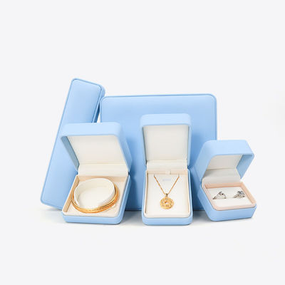 Boîte à bijoux en cuir bleu clair pour gros bijoux ensemble collier bracelet boucles d'oreilles bague emballage