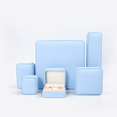 Boîte à bijoux en cuir bleu clair pour gros bijoux ensemble collier bracelet boucles d'oreilles bague emballage