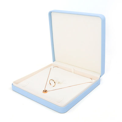 Boîte à bijoux en cuir bleu clair pour gros bijoux ensemble collier bracelet boucles d'oreilles bague emballage