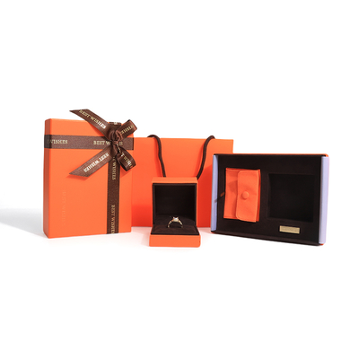 boîte cadeau de bijoux haut de gamme couvercle et papier orange de base Boîte à bijoux avec sac