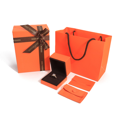 boîte cadeau de bijoux haut de gamme couvercle et papier orange de base Boîte à bijoux avec sac