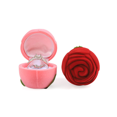 Boîte à bijoux personnalisable haut de gamme en forme de rose rouge en velours pour la Saint-Valentin