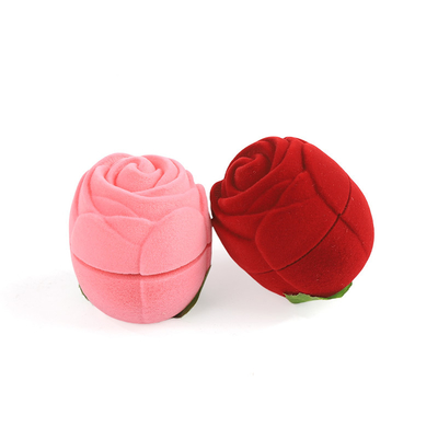Boîte à bijoux personnalisable haut de gamme en forme de rose rouge en velours pour la Saint-Valentin