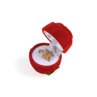 Boîte à bijoux personnalisable haut de gamme en forme de rose rouge en velours pour la Saint-Valentin