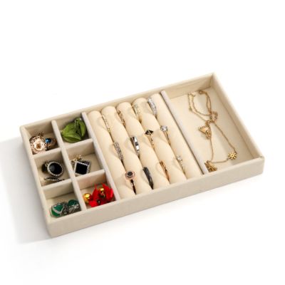 personnalisable plateaux de bijoux de luxe beige velours OEM plateaux de bijoux affichage pour le bracelet d'anneau Collier