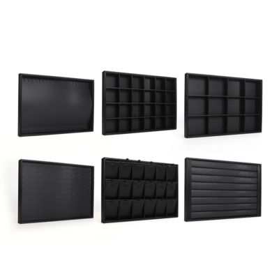 Plateaux à bijoux en cuir noir de luxe personnalisables OEM, présentoirs pour bagues, bracelets et colliers