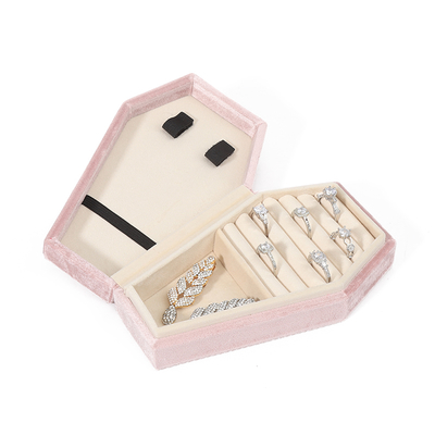 Boîte à bijoux de voyage en velours rose avec rangement personnalisé, OEM, boîte cadeau de Noël