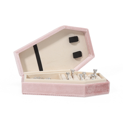 Boîte à bijoux de voyage en velours rose avec rangement personnalisé, OEM, boîte cadeau de Noël