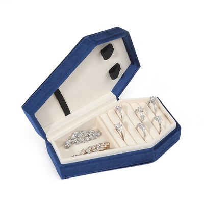 Boîte à bijoux de voyage OEM de Noël en velours bleu pour le rangement personnalisé des bijoux