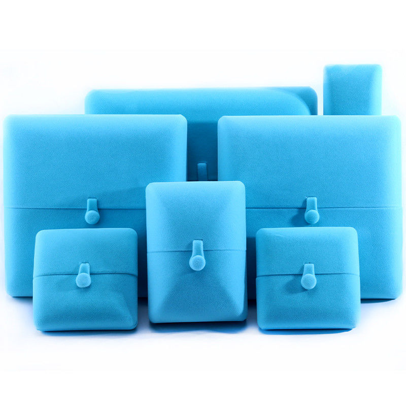 Sky Blue Velvet Hanhong Logo personnalisé Jeux de boîte d'emballage pour bracelet Boucles d'oreilles Cadeau