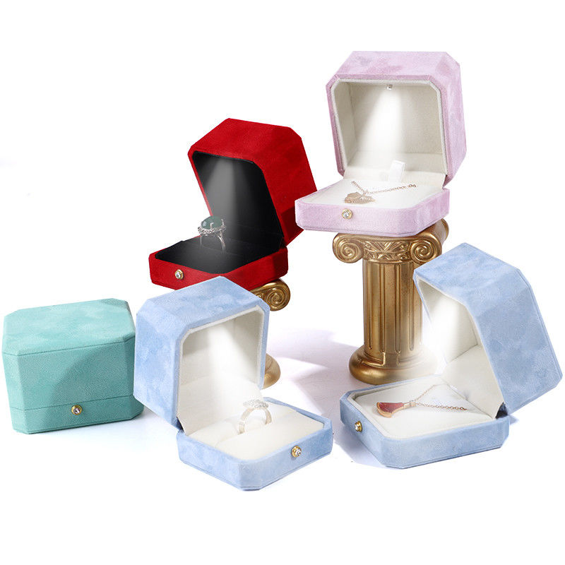 Logo du client Boîte à bijoux à boîtes de bijoux en or à flane bleu octogonal