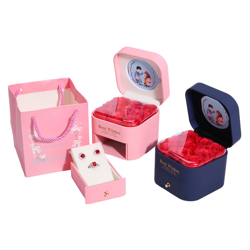 Taille personnalisée Rose Immortel tiroir Joaillerie à fleurs Boîte pour boucles d'oreilles Pendentif