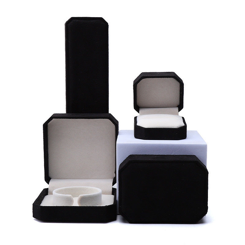 Élégante boîte à bijoux en velours octagonal noir faite à la main pour colliers boucles d'oreilles bracelet bague emballage