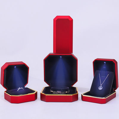 Boîte à bijoux en velours LED rouge pour emballage personnalisé de bague de collier et autres accessoires