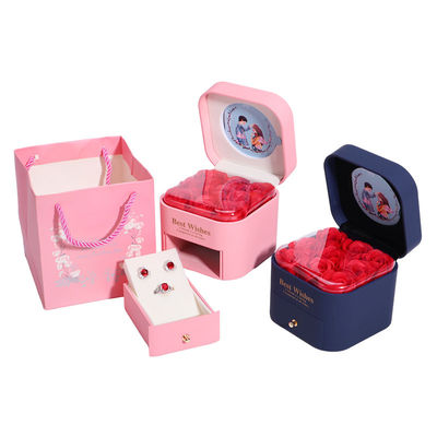 Taille personnalisée Rose Immortel tiroir Joaillerie à fleurs Boîte pour boucles d'oreilles Pendentif
