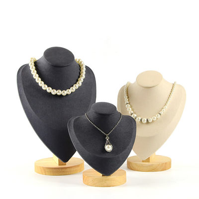 Couvercle en velours doux, support de collier en bois, support d'affichage de pendentif, support de buste