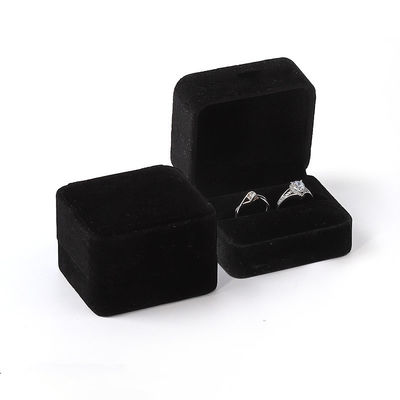 Boîte de bague de mariage en velours noir personnalisée double écologique