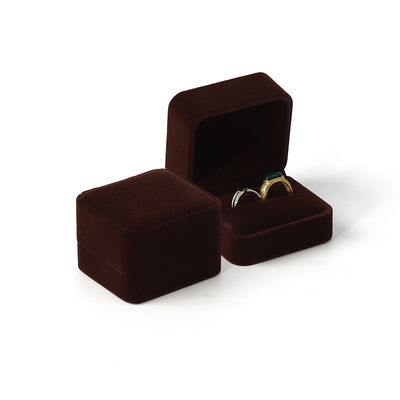 Boîte à emballage de bijoux en velours brun sur mesure Boîte à anneau double pour la cérémonie de mariage