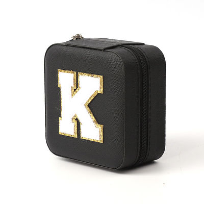 Coffret de rangement de bijoux de luxe pour cadeaux Logo personnalisé Portable petit cuir noir Organizer de voyage
