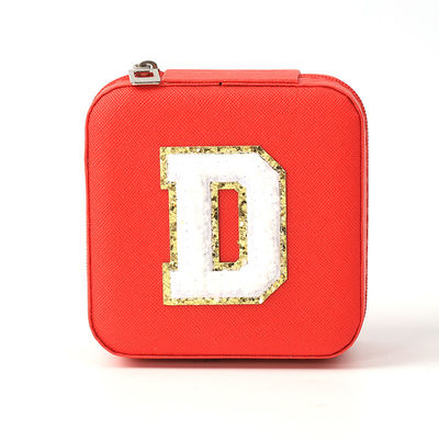 Boîte de rangement de bijoux en cuir rouge portable