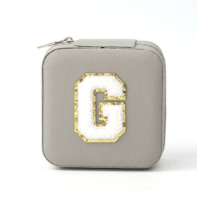Boîte de rangement de bijoux en cuir gris