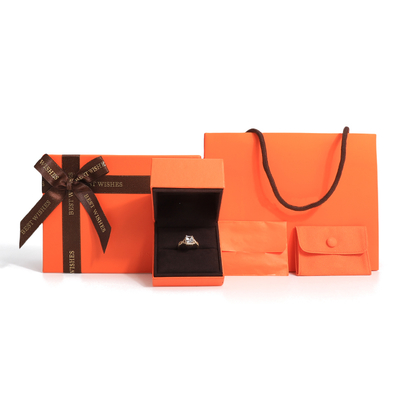 boîte cadeau de bijoux haut de gamme couvercle et papier orange de base Boîte à bijoux avec sac