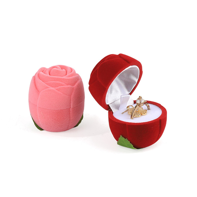 Boîte à bijoux personnalisable haut de gamme en forme de rose rouge en velours pour la Saint-Valentin