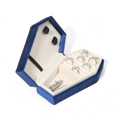 Boîte à bijoux de voyage OEM de Noël en velours bleu pour le rangement personnalisé des bijoux
